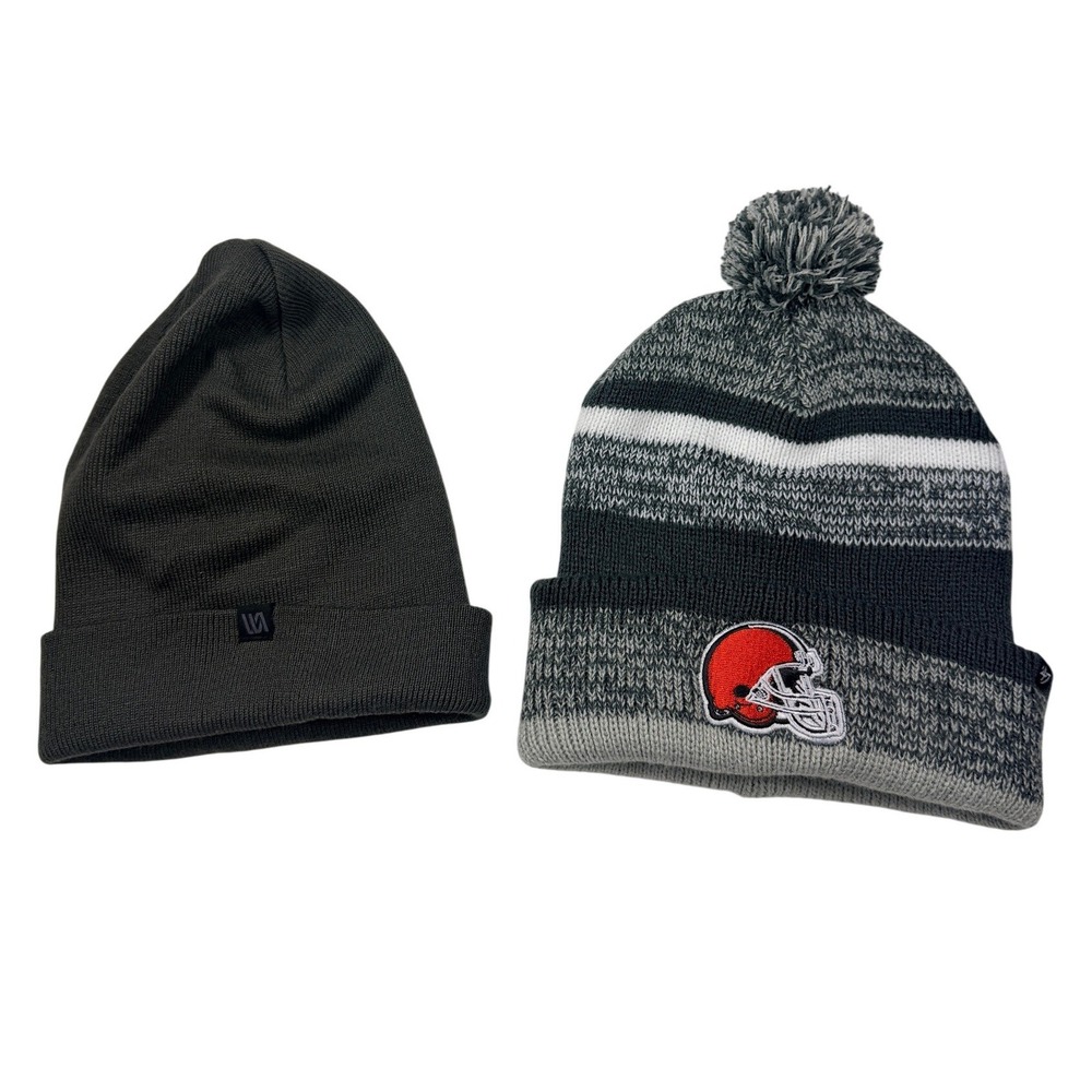 47 Brand Cleveland Browns Beanie & Gray Knit Hat Bundle Men OSFA Gray NWOT LOT 2